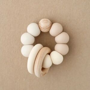 LittleChew Silicone & Wood Baby Teether Ring - Cream